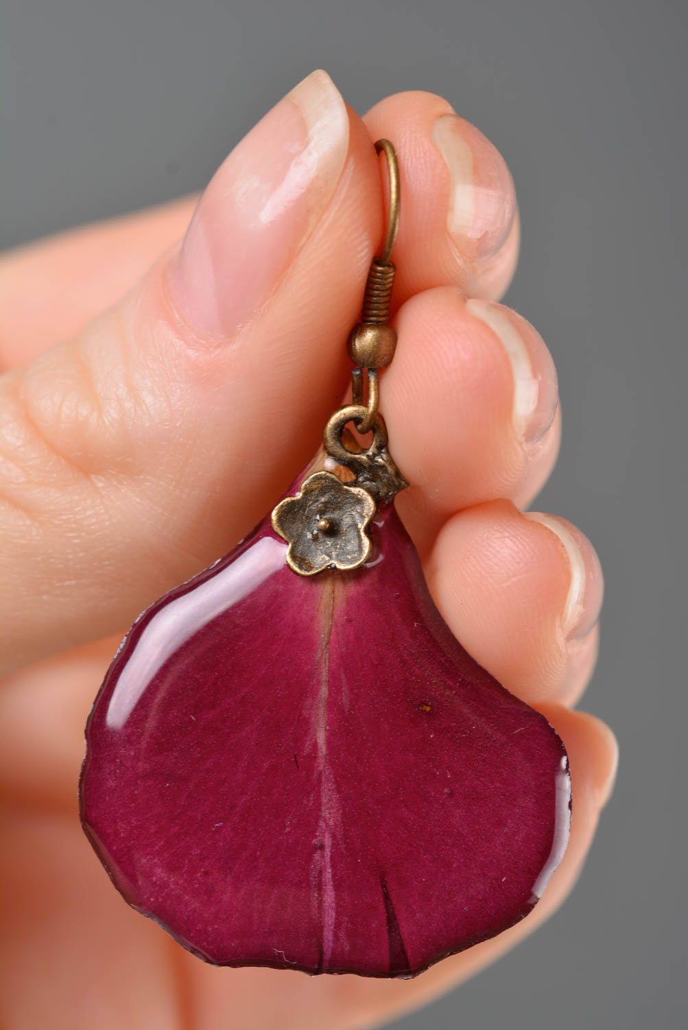 Earrings with dried flower petals beautiful graceful handmade botanic jewelry photo 2