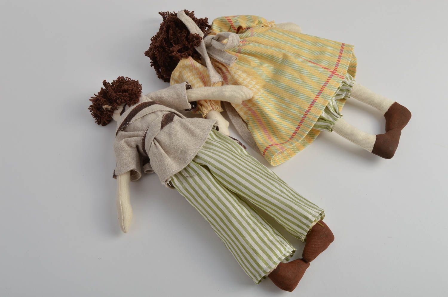 Handmade designer fabric soft dolls boy and girl for interior decor and children photo 5