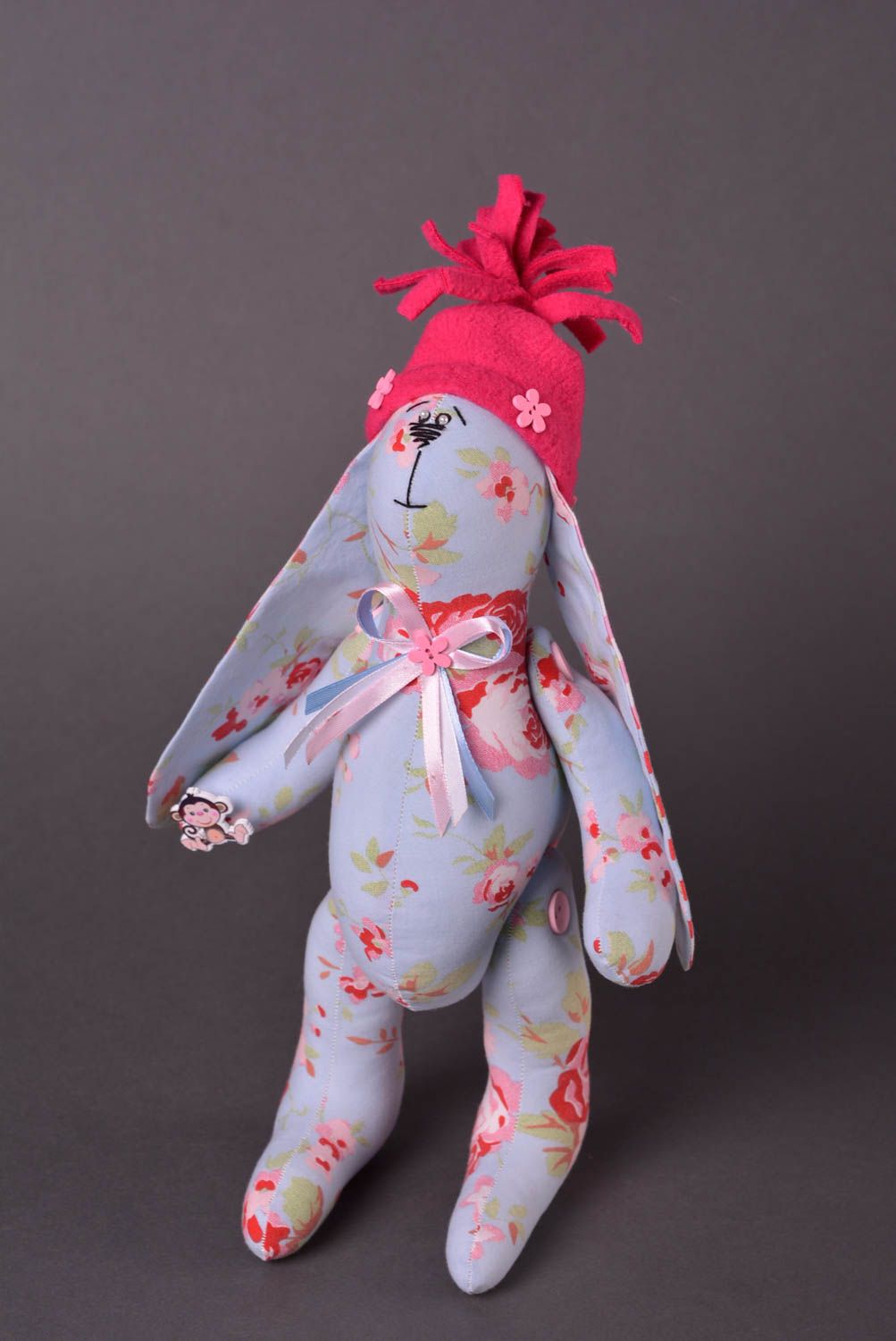 Jouet lapin Peluche faite main en tissu à motif floral Cadeau pour enfant photo 1