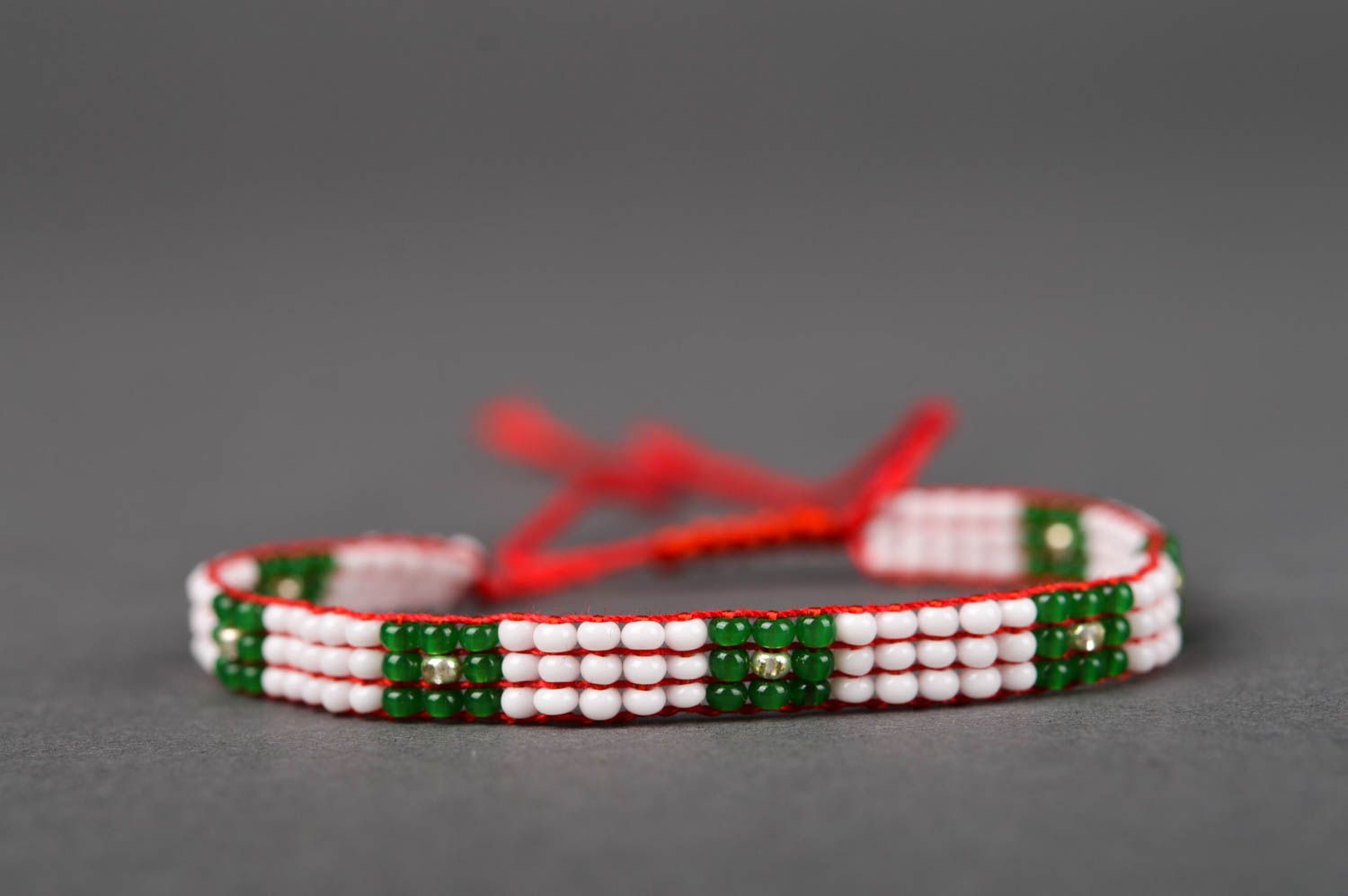 Knitted red cord handmade pink and green color bracelet for young girls photo 4