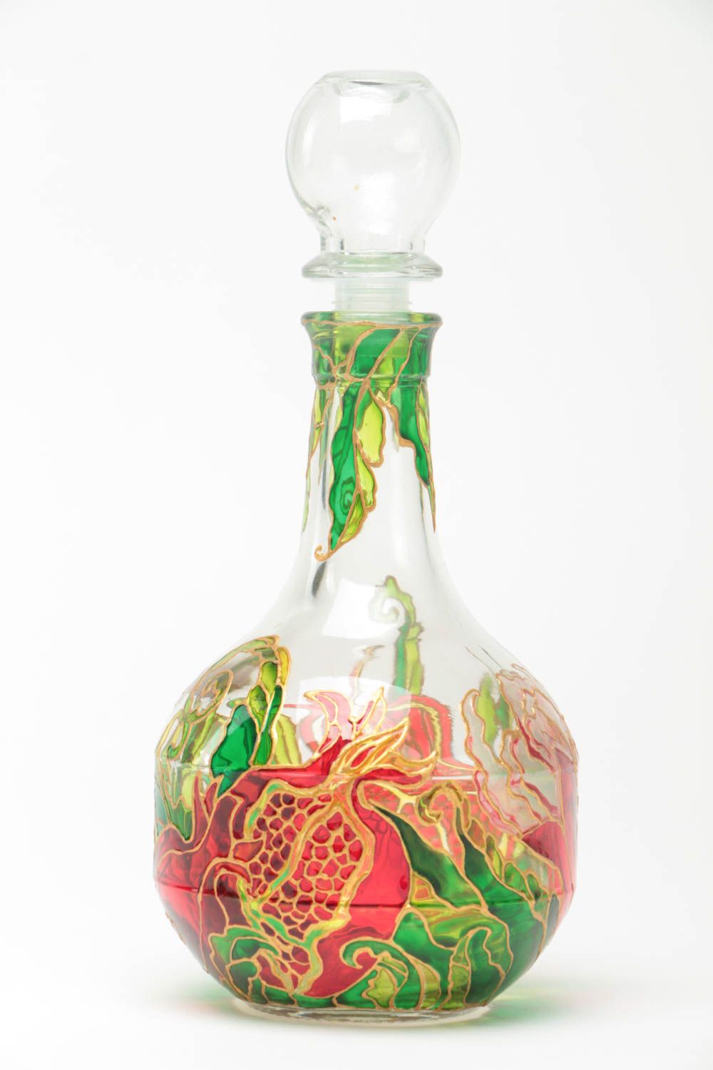 Carafe avec bouchon en verre peinte faite main originale à vin jus eau 50 cl photo 2
