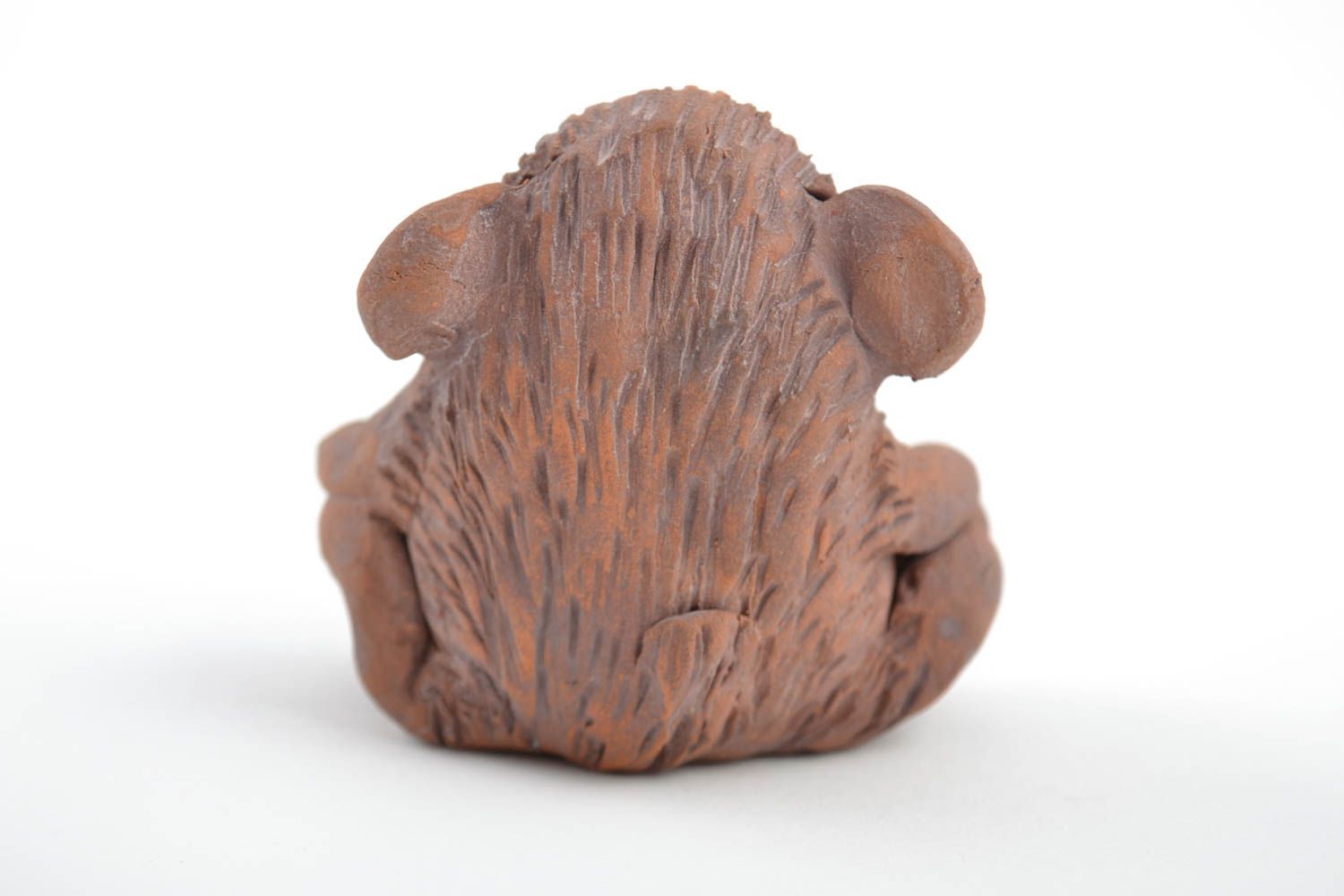 Handmade designer collectible brown ceramic souvenir figurine of fat monkey photo 5