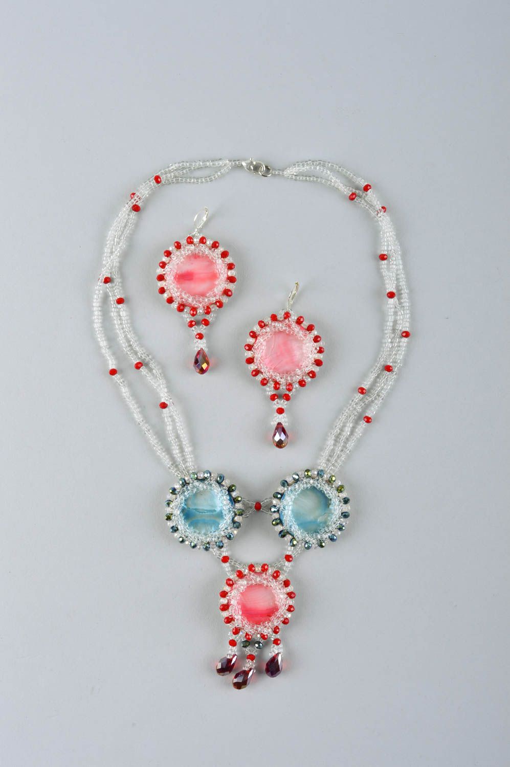 Elegant unusual necklace handmade stylish earrings beaded beautiful jewelry photo 2