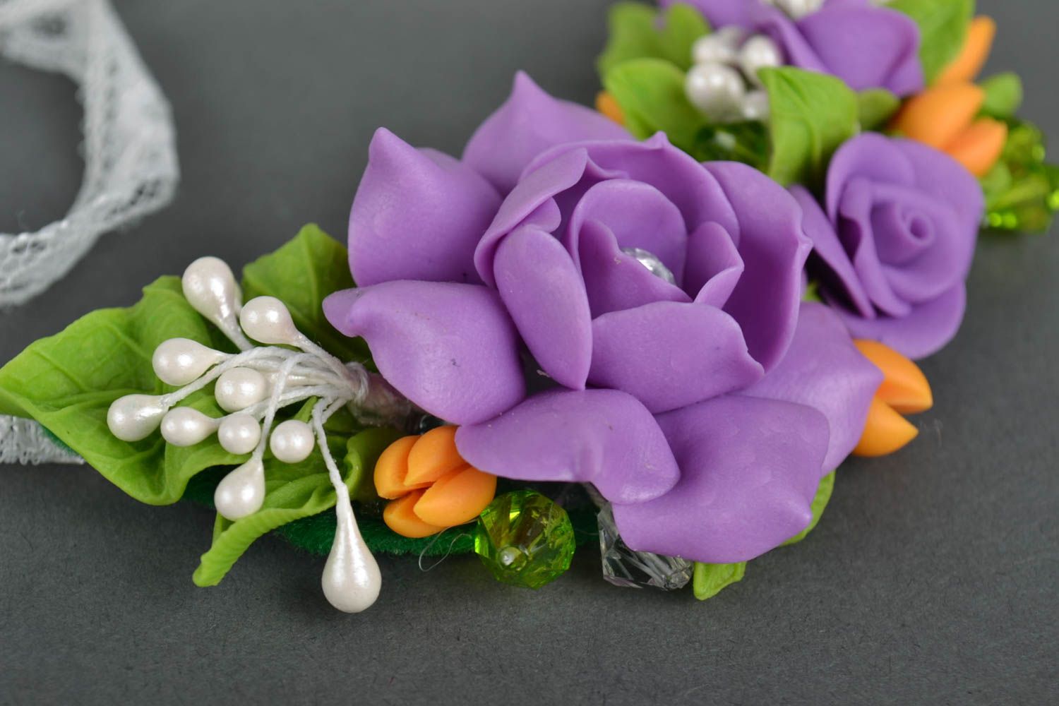 Collier fantaisie Bijou fait main fleurs pâte polymère Accessoire femme design photo 2