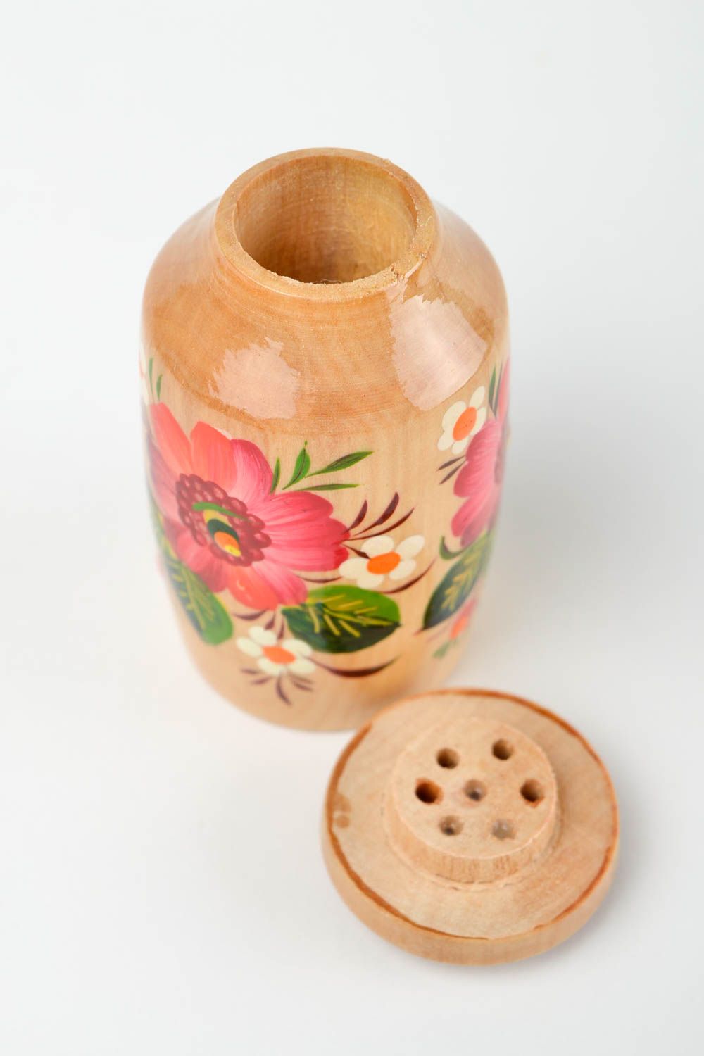 Pot à sel fait main Pot à épices en bois motif peint Déco cuisine originale photo 5