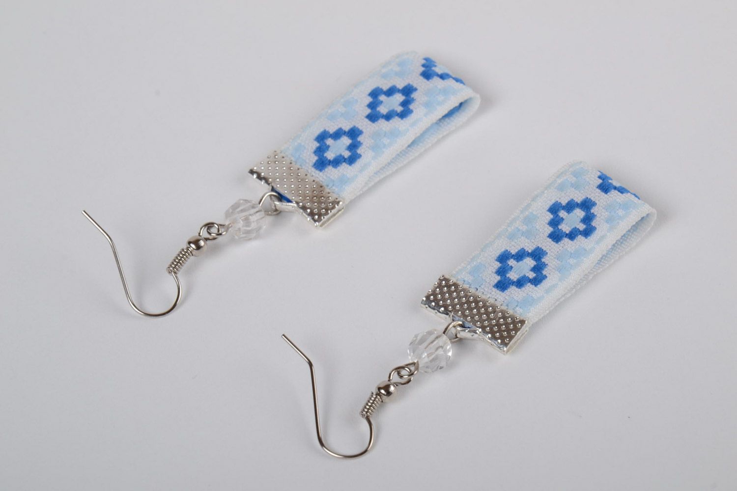 Handmade textile bright earrings with ethnic style ornament photo 2