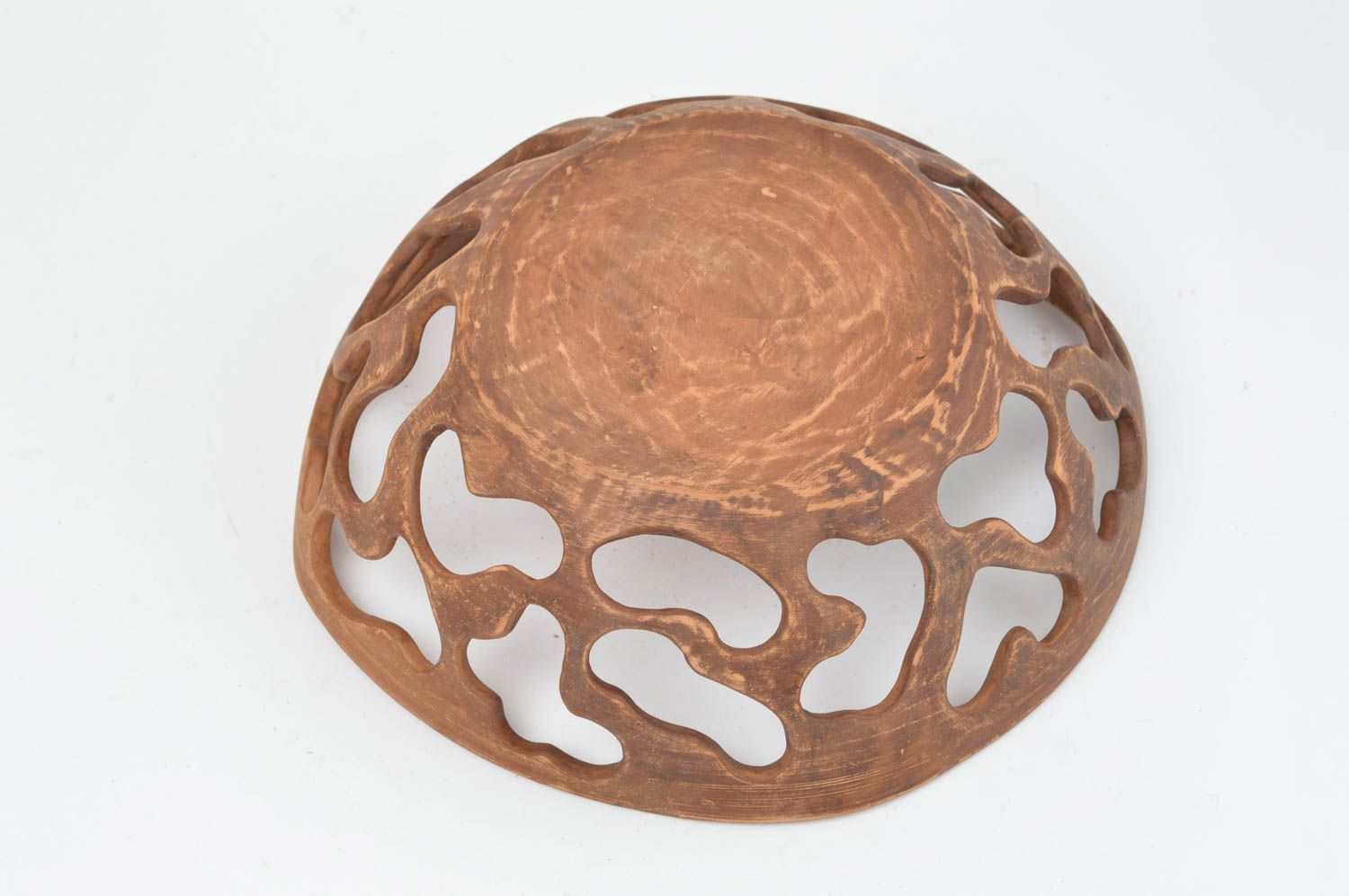 Bonbonnière en céramique ronde ajourée marron faite main cadeau original photo 4