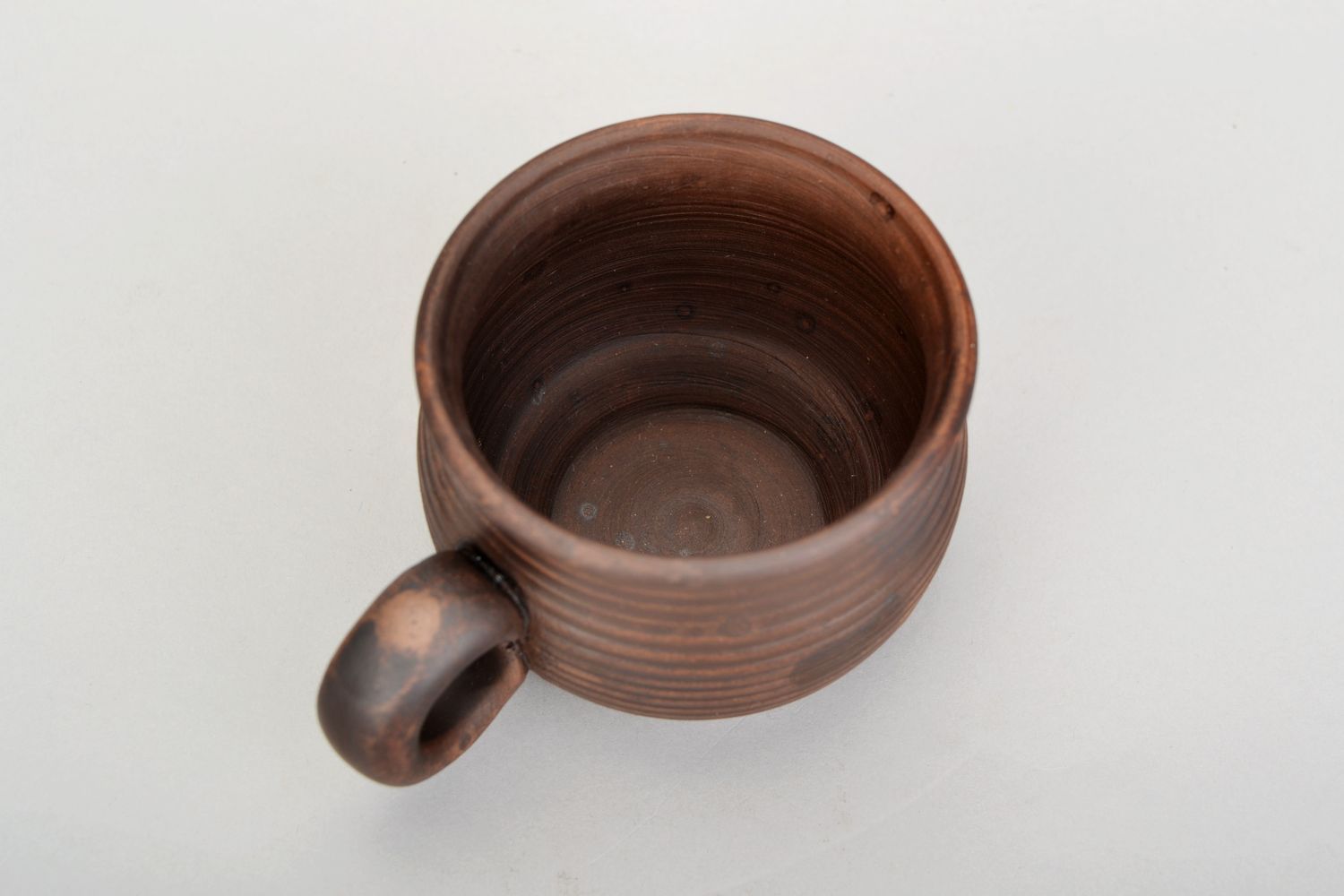 2 oz classic red clay brown coffee cup in pot-shape style with handle and rustic pattern photo 5