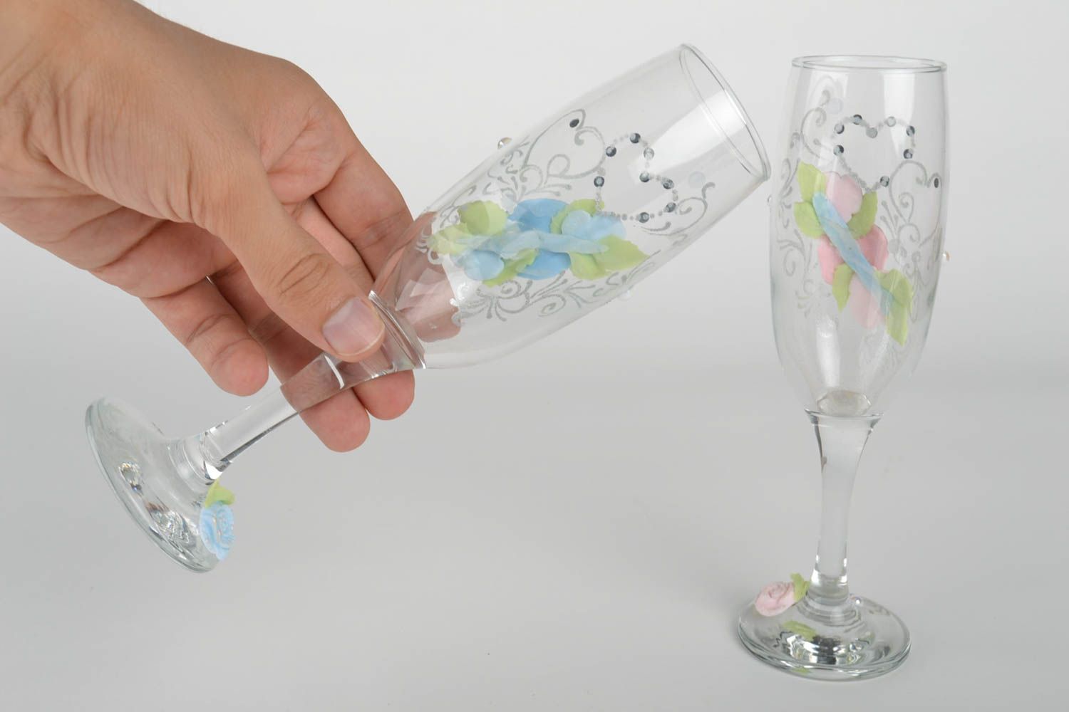 Copas para boda hechos a mano vasos de cristal decorados decoración de mesa   foto 3