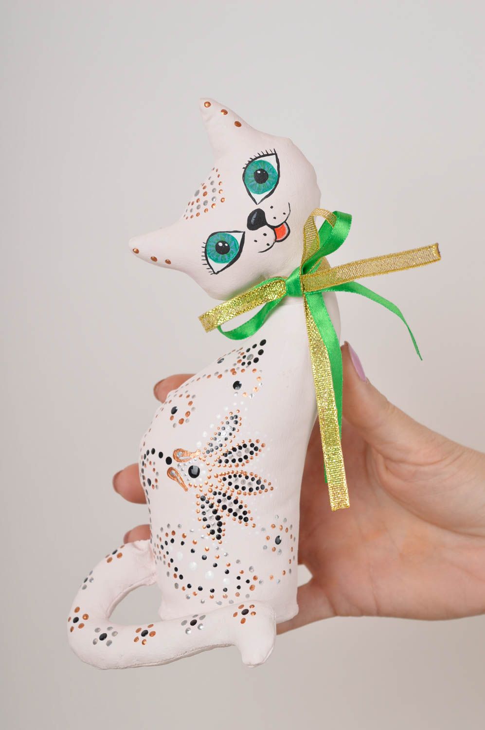 Игрушка кот с бантиком игрушк ручной работы интересный подарок симпатичный фото 5