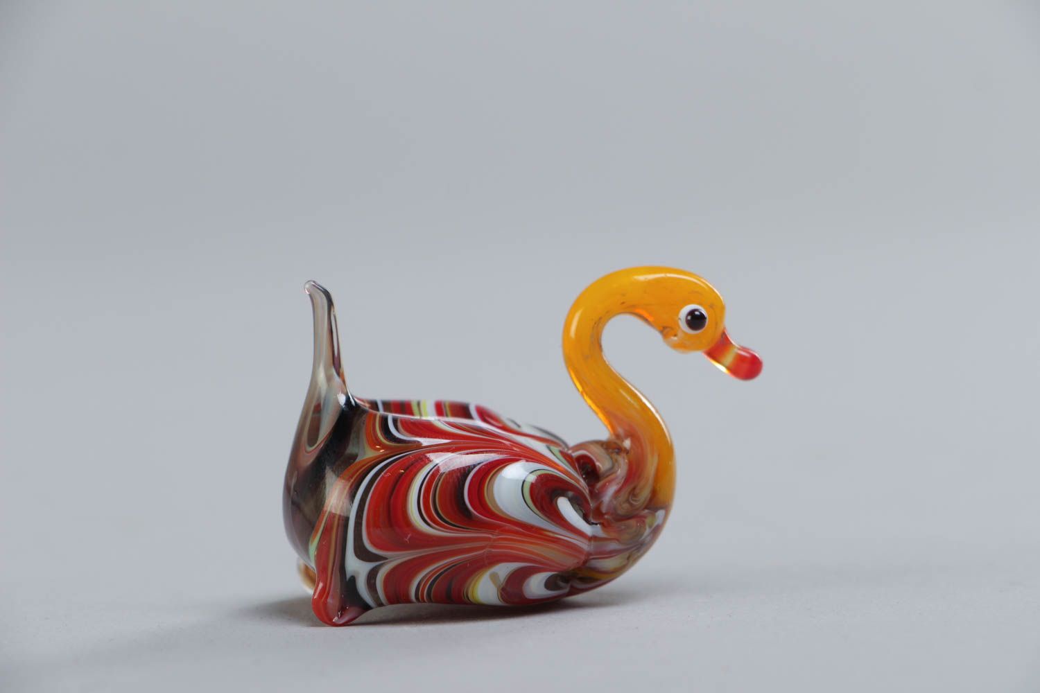 Handmade designer collectible lampwork technique miniature figurine of swan  photo 2