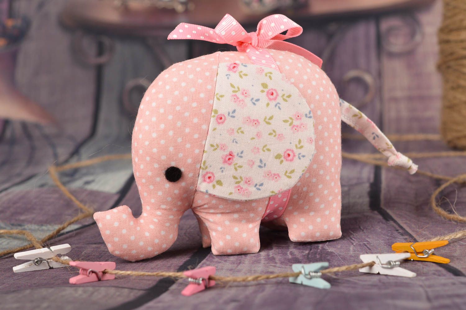 Игрушка слон ручной работы персиковая интерьерная игрушка декор для детской фото 1
