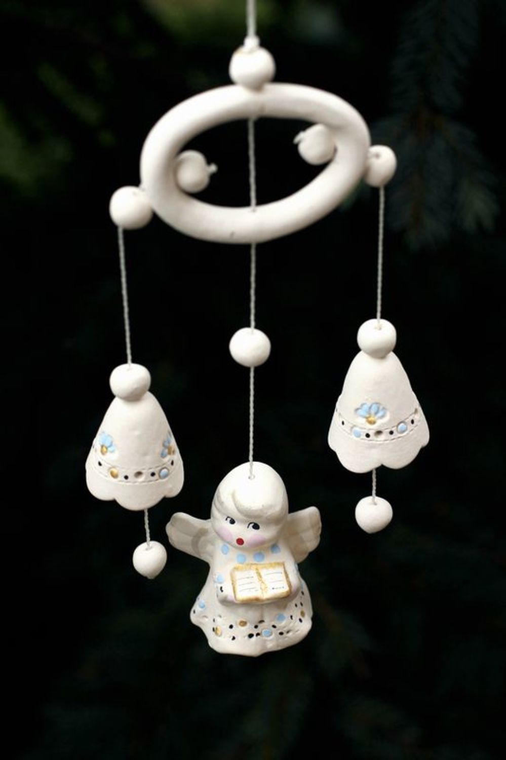 Ceramic hanging bells with an angel, blue photo 1