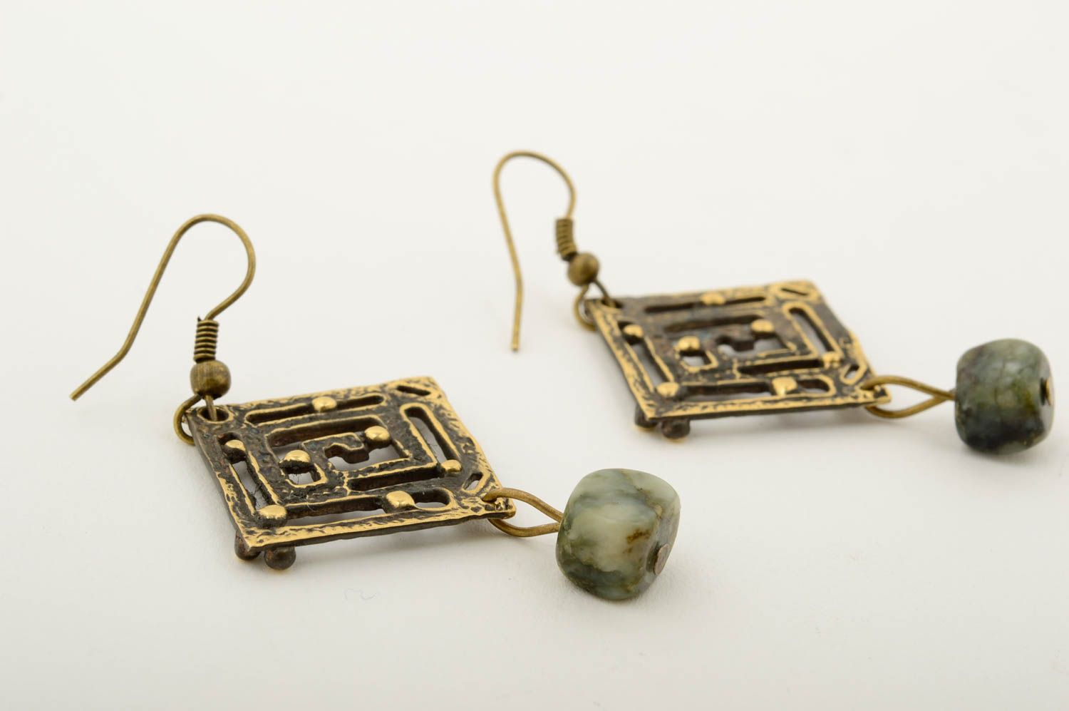 Handmade earrings with natural stones bronze earrings bronze accessories photo 4
