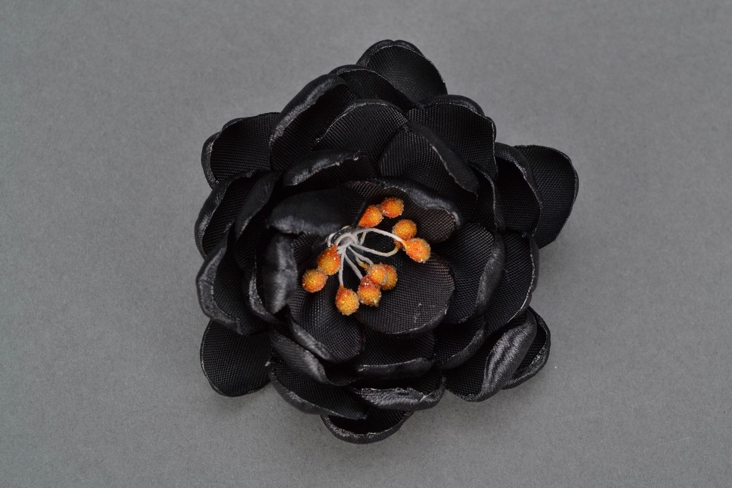 Black satin flower brooch photo 3