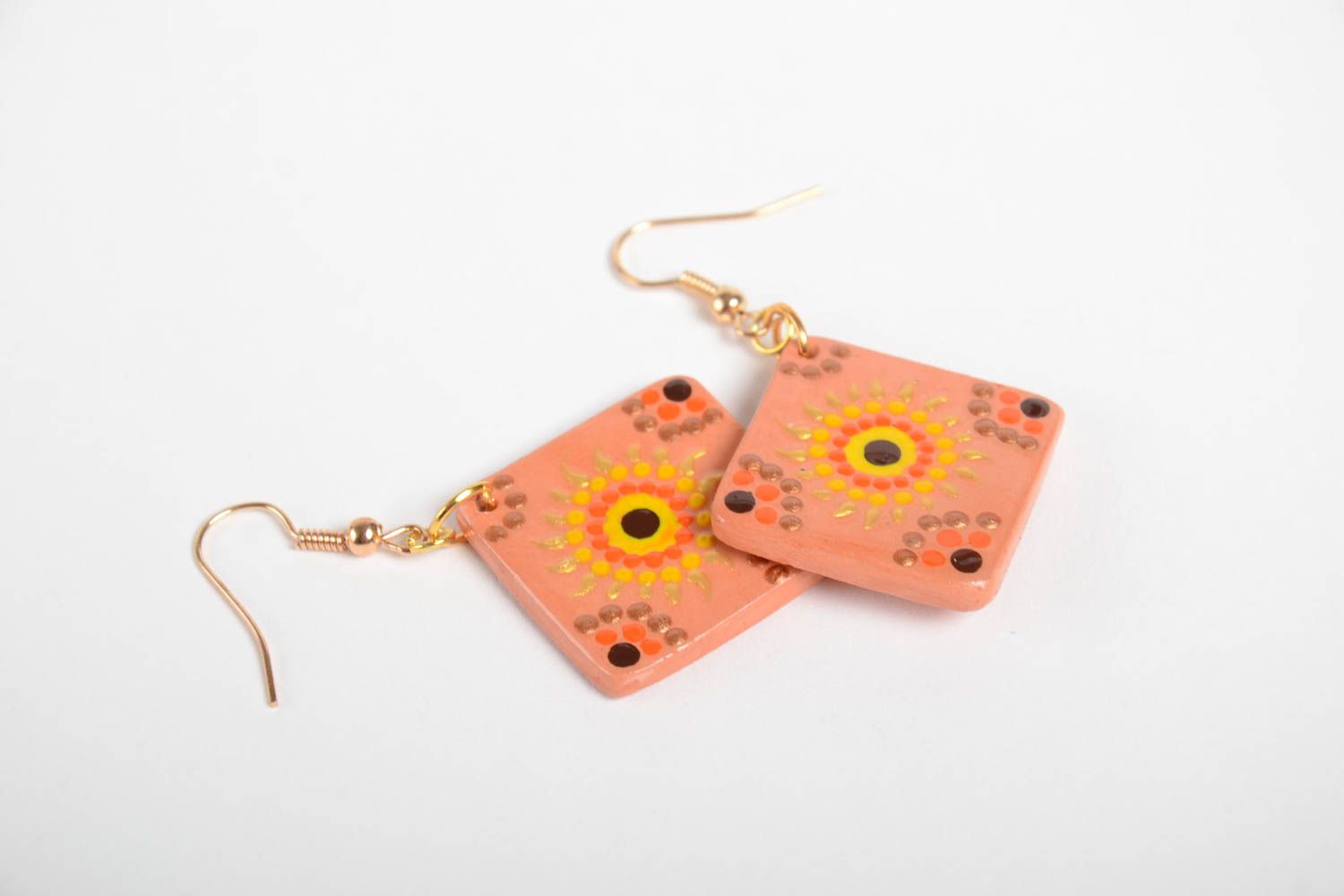 Handmade clay earrings ceramic earrings with painting earrings with charms photo 4