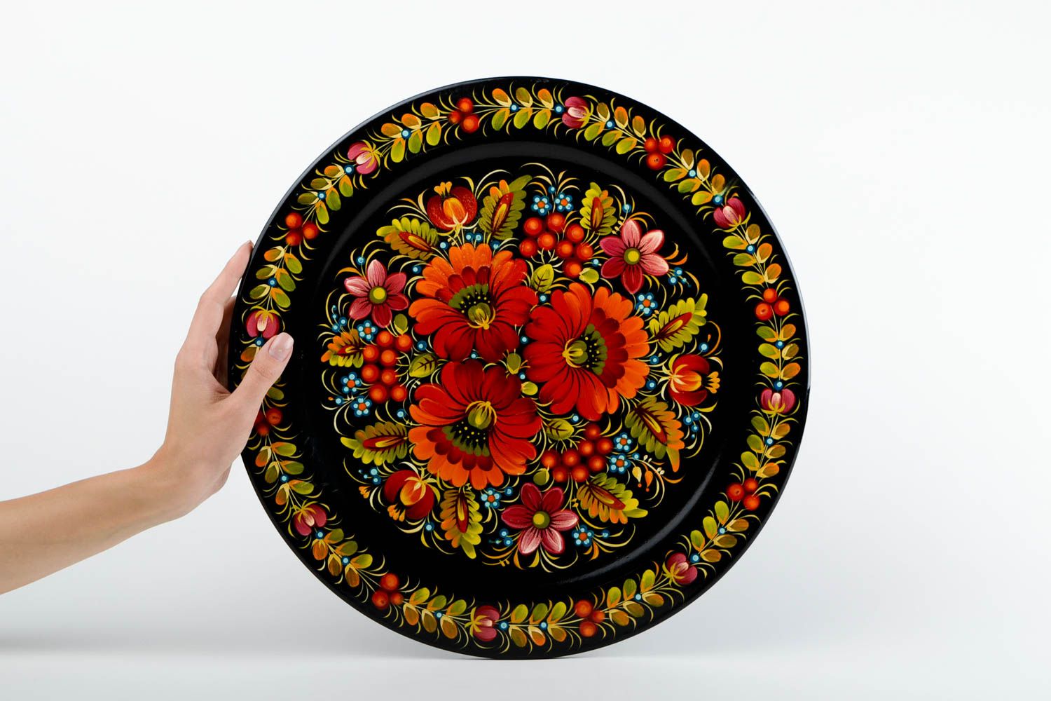 Assiette décorative fait main Vaisselle déco Déco ethnique peinte à fleurs photo 2