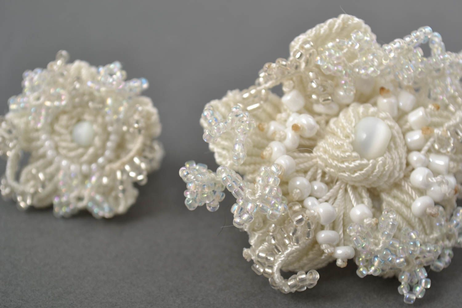 Handmade cool jewelry set woven lace earrings bracelet design beaded ring photo 3