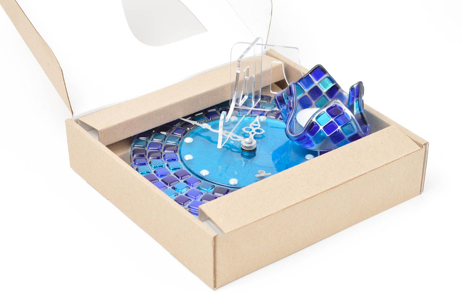 Geschenke Set Wanduhr aus Glas Teelicht Kerzenhalter handmade stilvoll schön foto 3