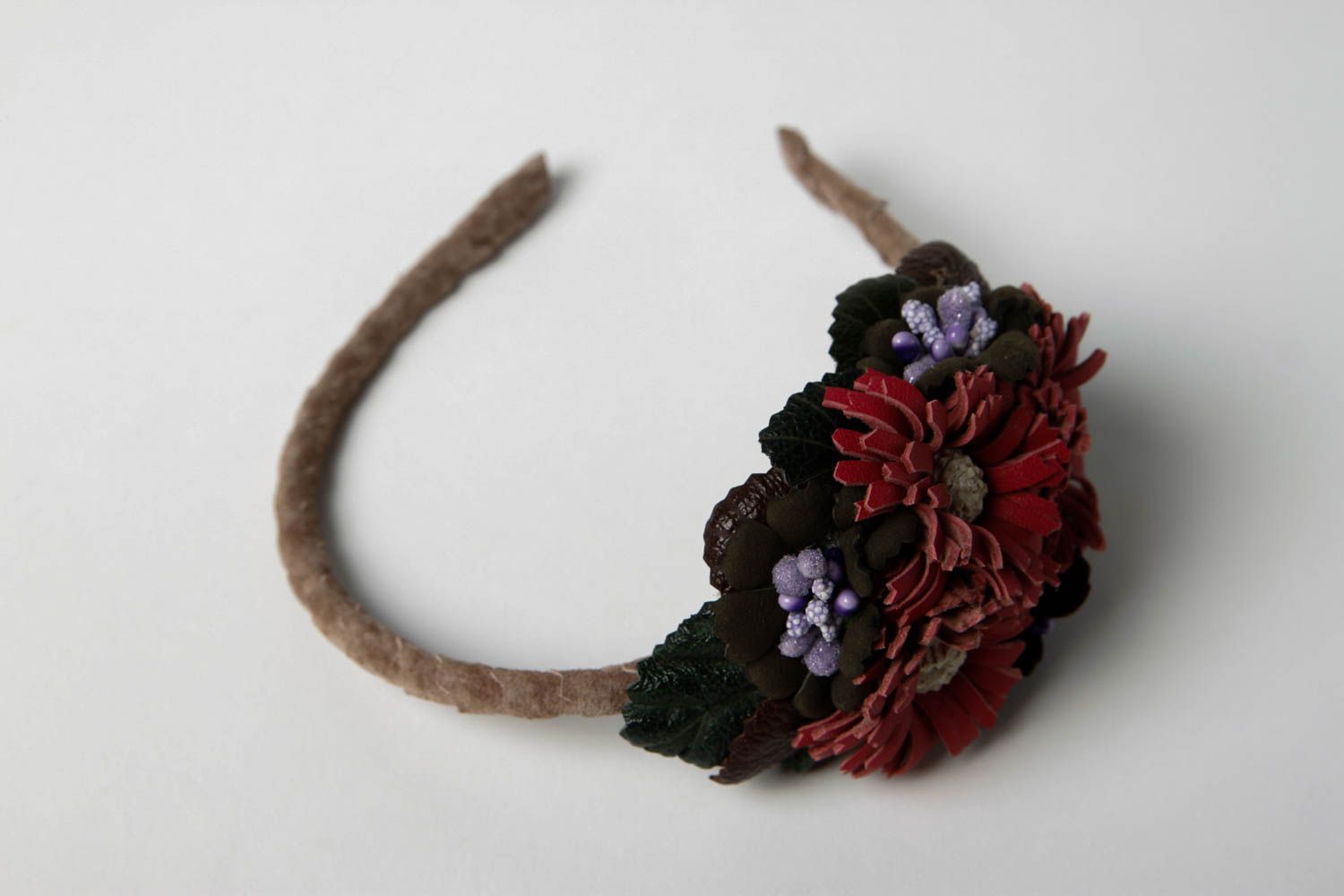 Beautiful handmade leather flower headband fashion accessories for girls photo 4