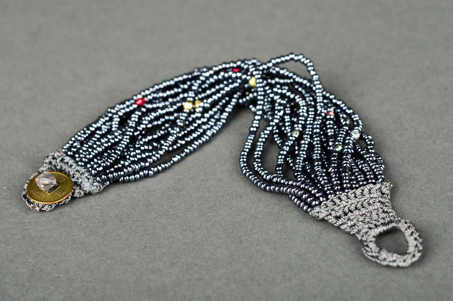 Bracelet perles rocaille Bijou fait main noir au crochet Accessoire femme  photo 5
