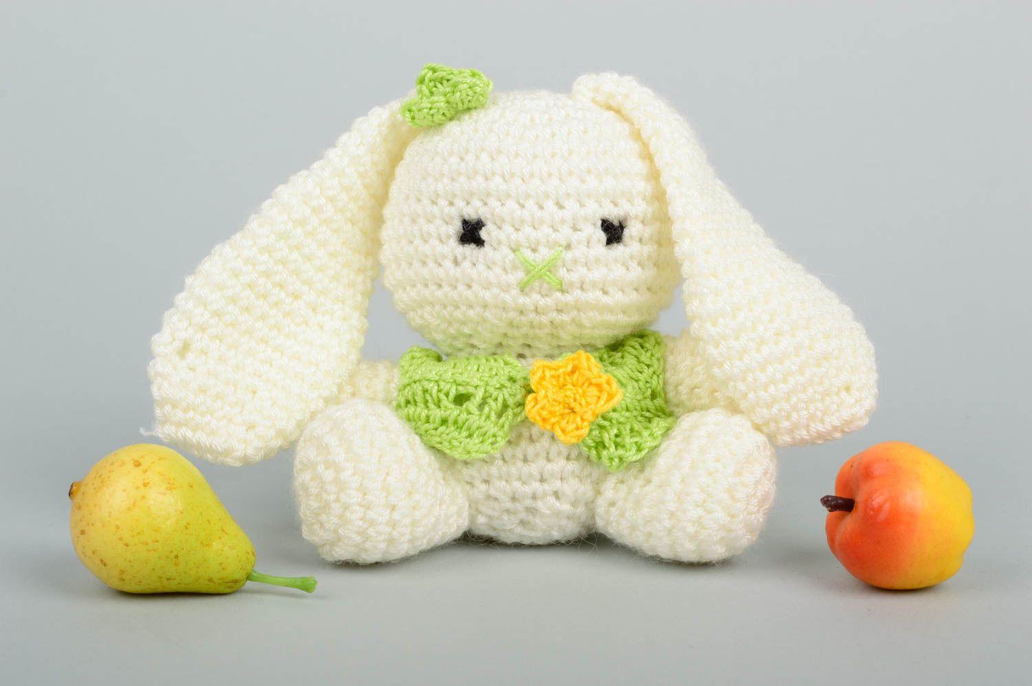 Handmade designer soft toy unusual rabbit toy crocheted children present photo 1