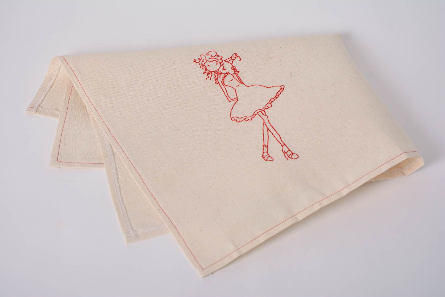 Handmade textile kitchen towel made of semi linen with embroidery Girl photo 3