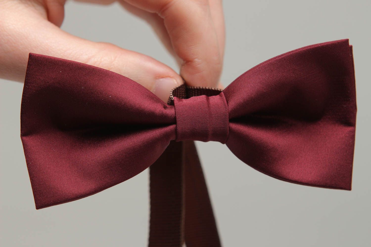 Satin bow tie of wine red color photo 4