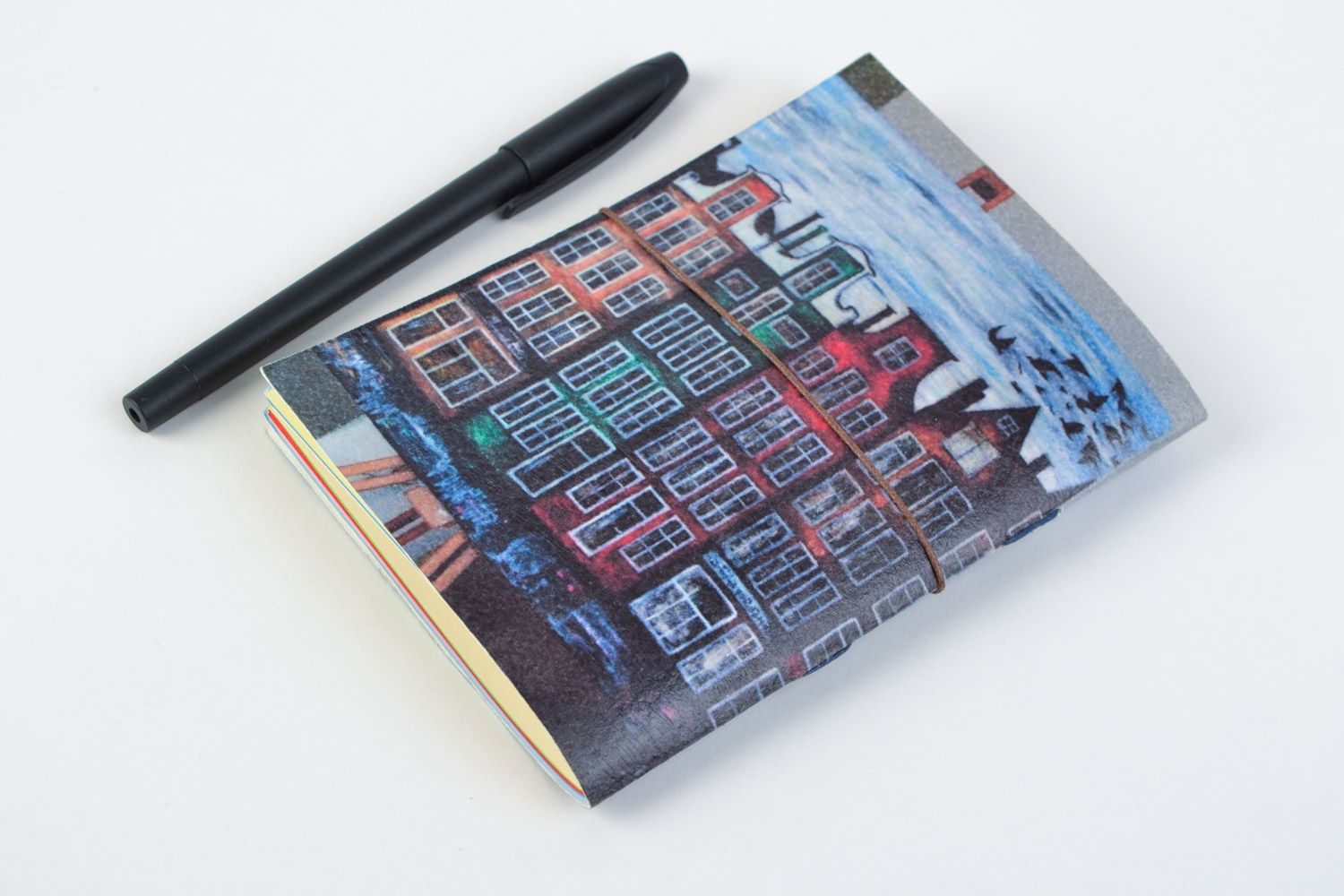 Einzigartiger schöner handmade Notizblock mit Muster und Umschlag Aquarell Pappe foto 5