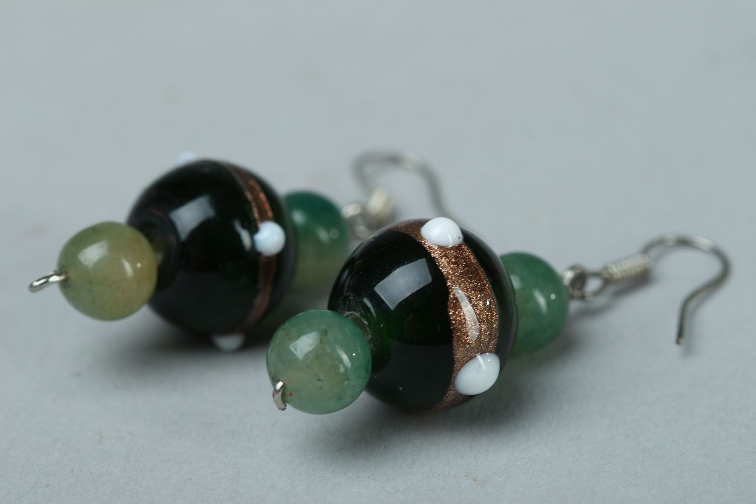 Earrings with jade and Czech glass photo 2