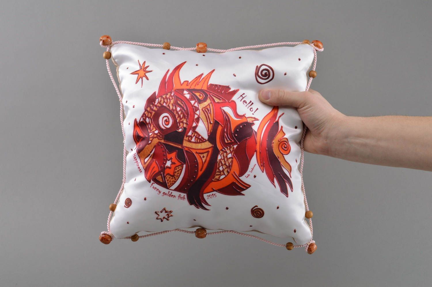 Sofa Kissen mit Fisch Print aus Atlas für Haus Dekor handmade originell foto 3