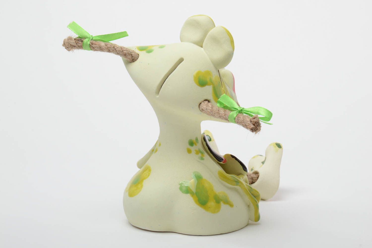 Große handgemachte Keramik Spardose aus Ton Frosch grün Geschenk Kind Handarbeit foto 4