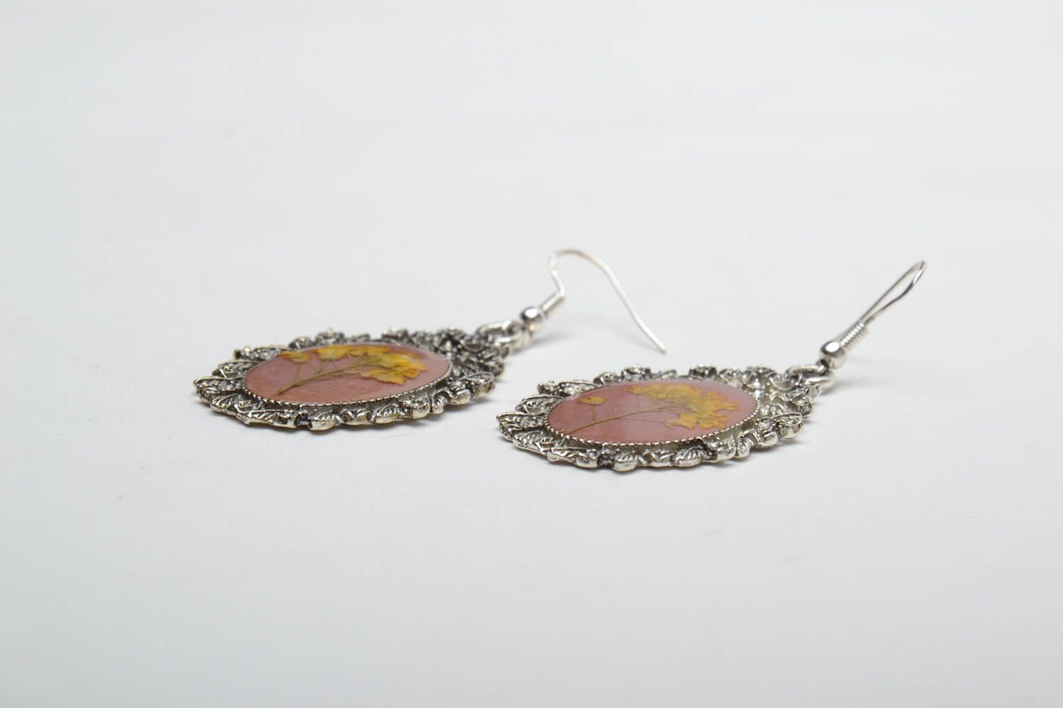 Earrings with natural flowers in epoxy resin photo 4