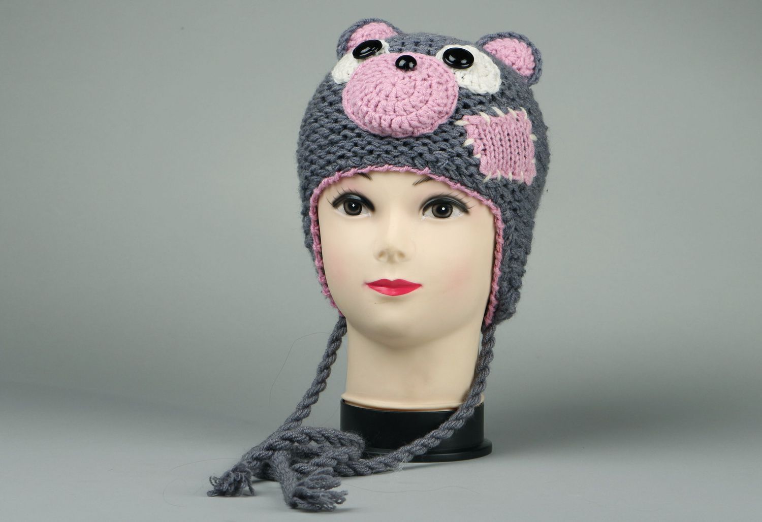 Knitted hat Gray mouse photo 2