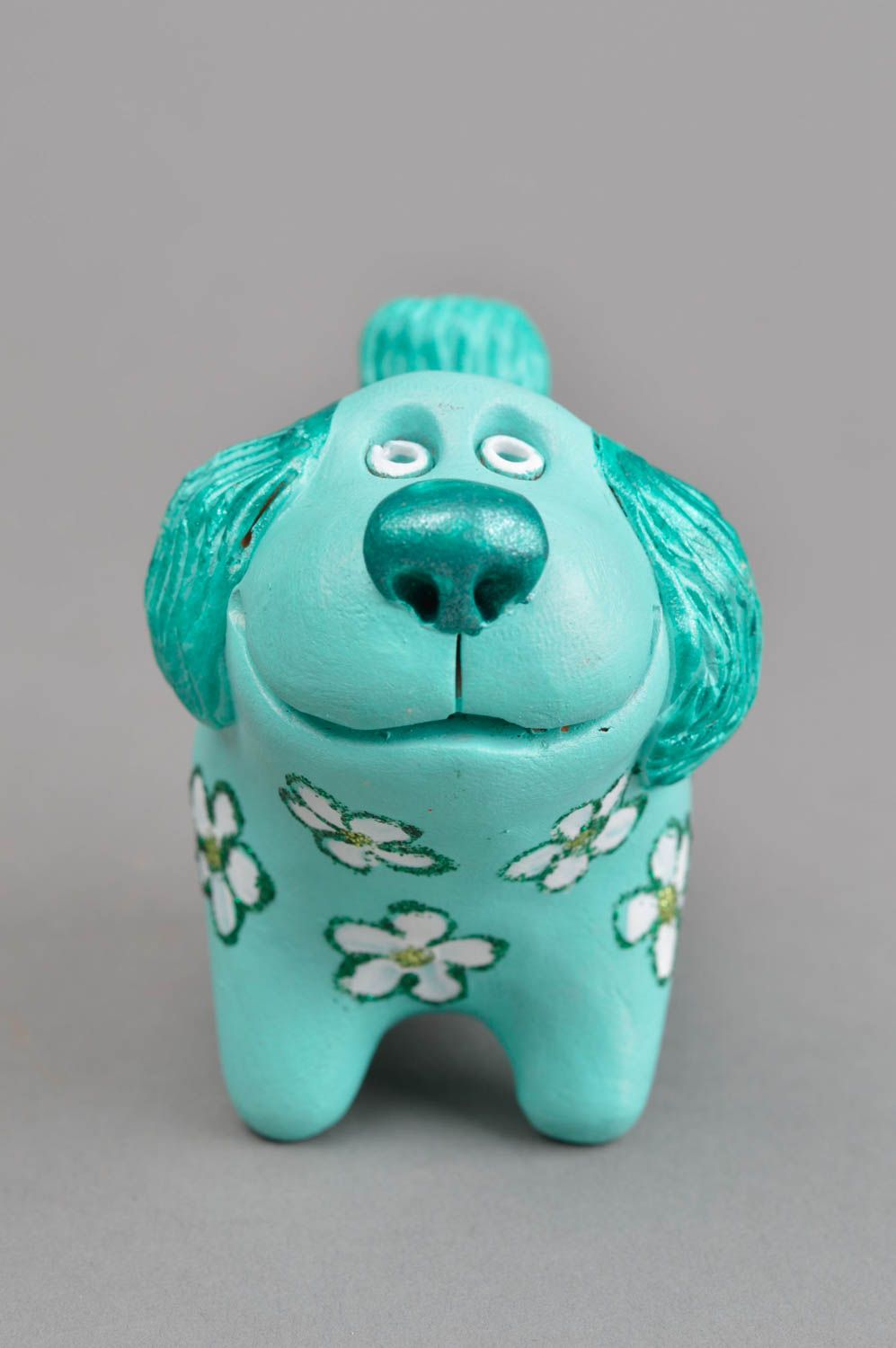 Handmade Flöte aus Ton Dekoration Figur Ocarina Instrument blumiger blauer Hund foto 2