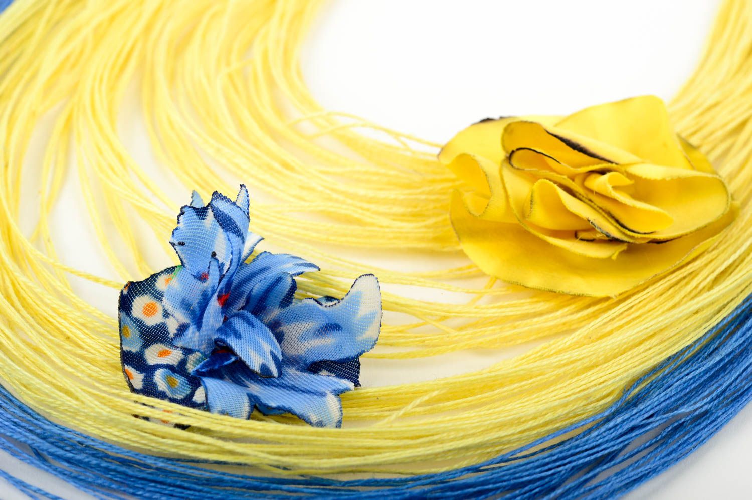 Колье ручной работы колье из ниток желтое и голубое массивное украшение фото 5