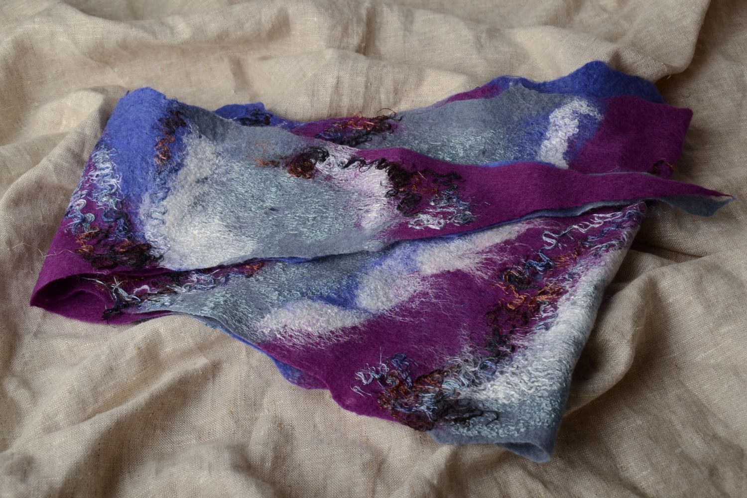 Felted wool scarf in blue color palette photo 1