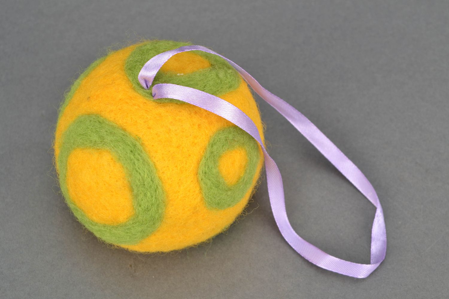 Christmas tree decoration felted of wool Yellow Ball photo 1
