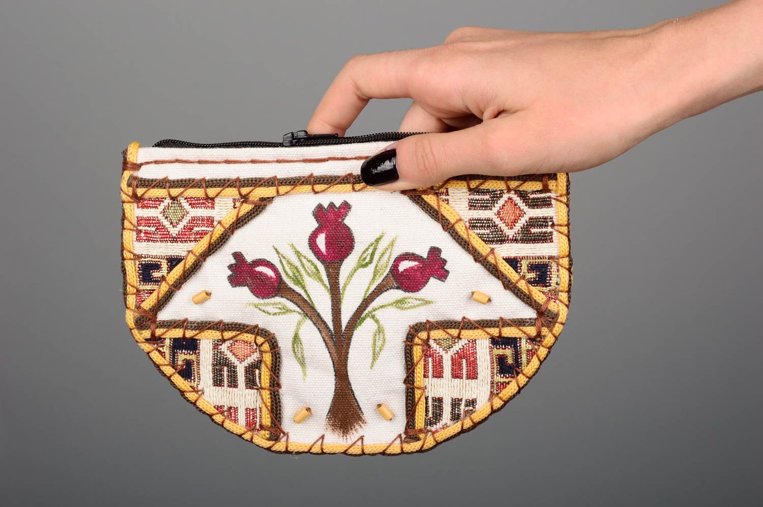 Fabric wallet handmade small purse painted handbag with zipper women accessories photo 3