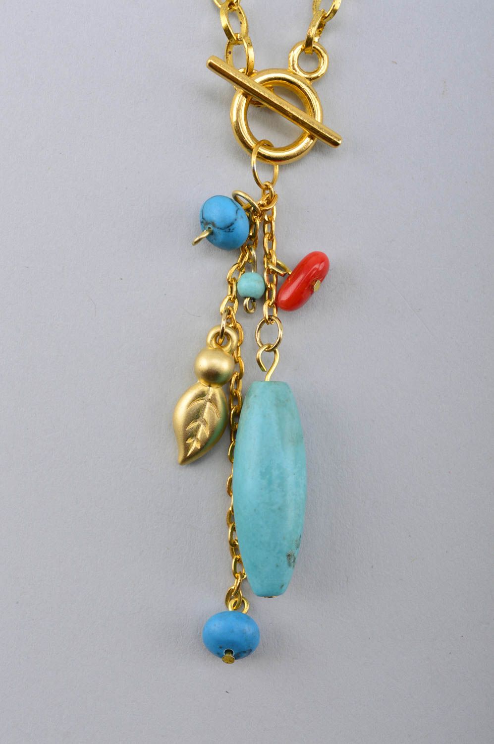 Collier chaîne avec pierres Bijou fait main turquoise Accessoire femme photo 3