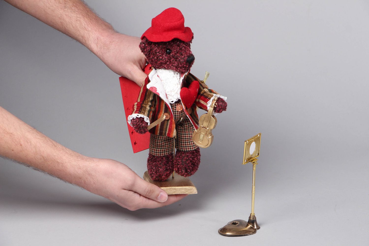 Handmade designer soft doll with stand Bear Violinist  photo 4