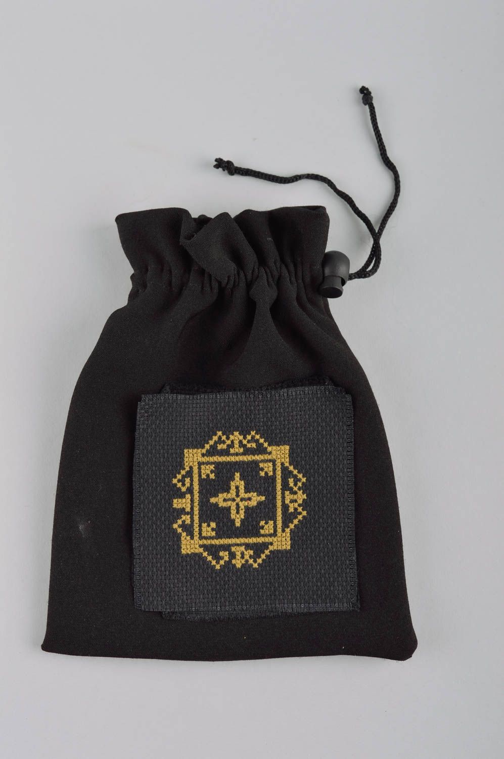 Женский кошелек мешочек для монет ручной работы кошелек из ткани черный фото 5