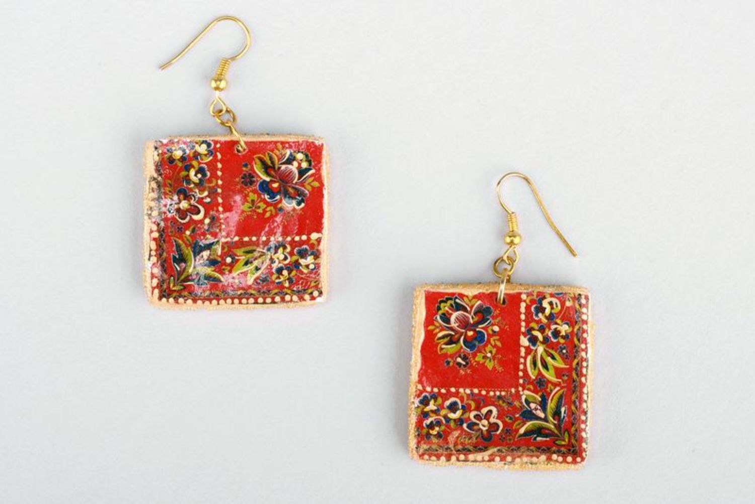 Ceramic earrings Ukrainian shawl photo 1