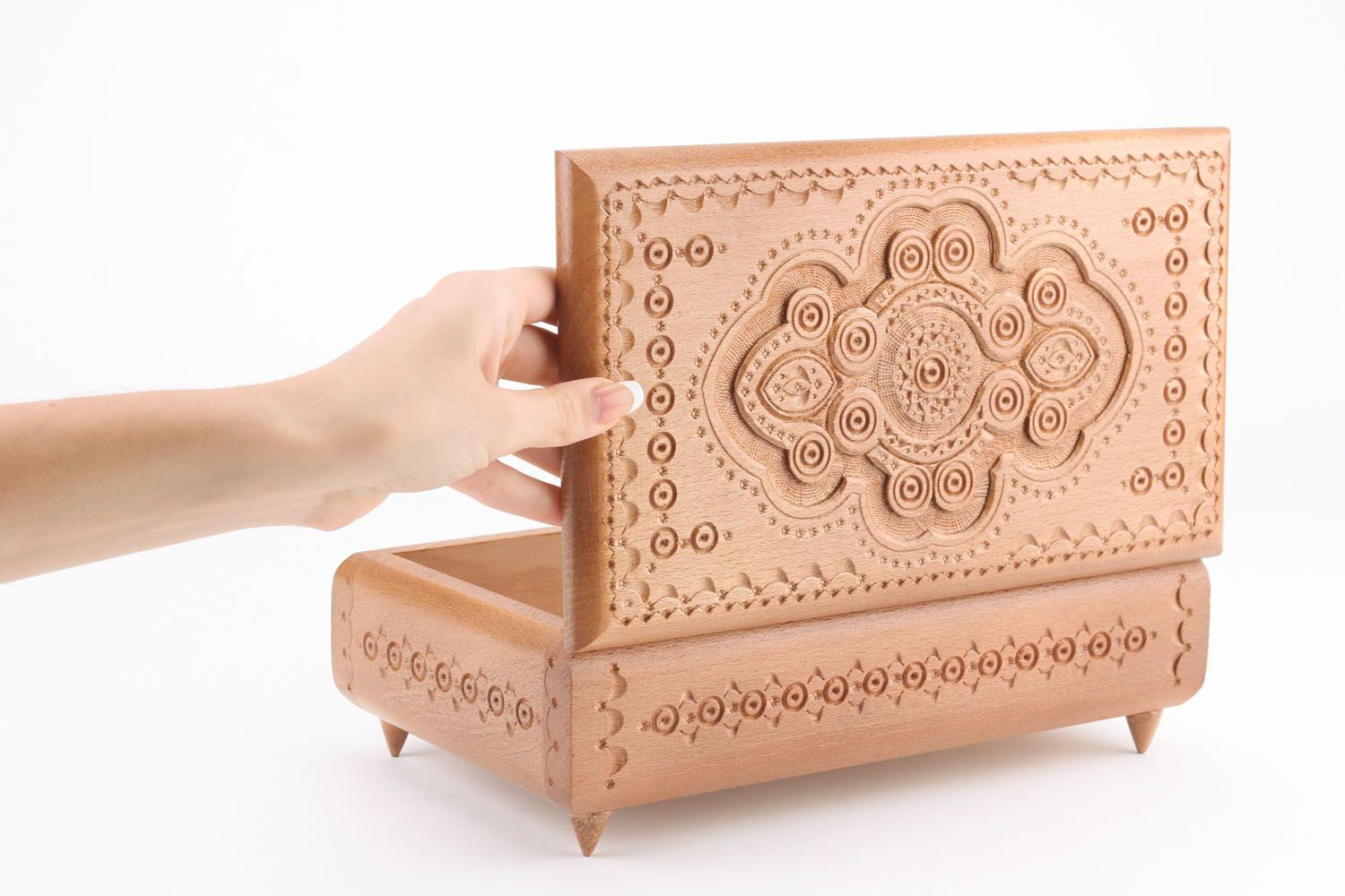 Homemade carved wooden box photo 2
