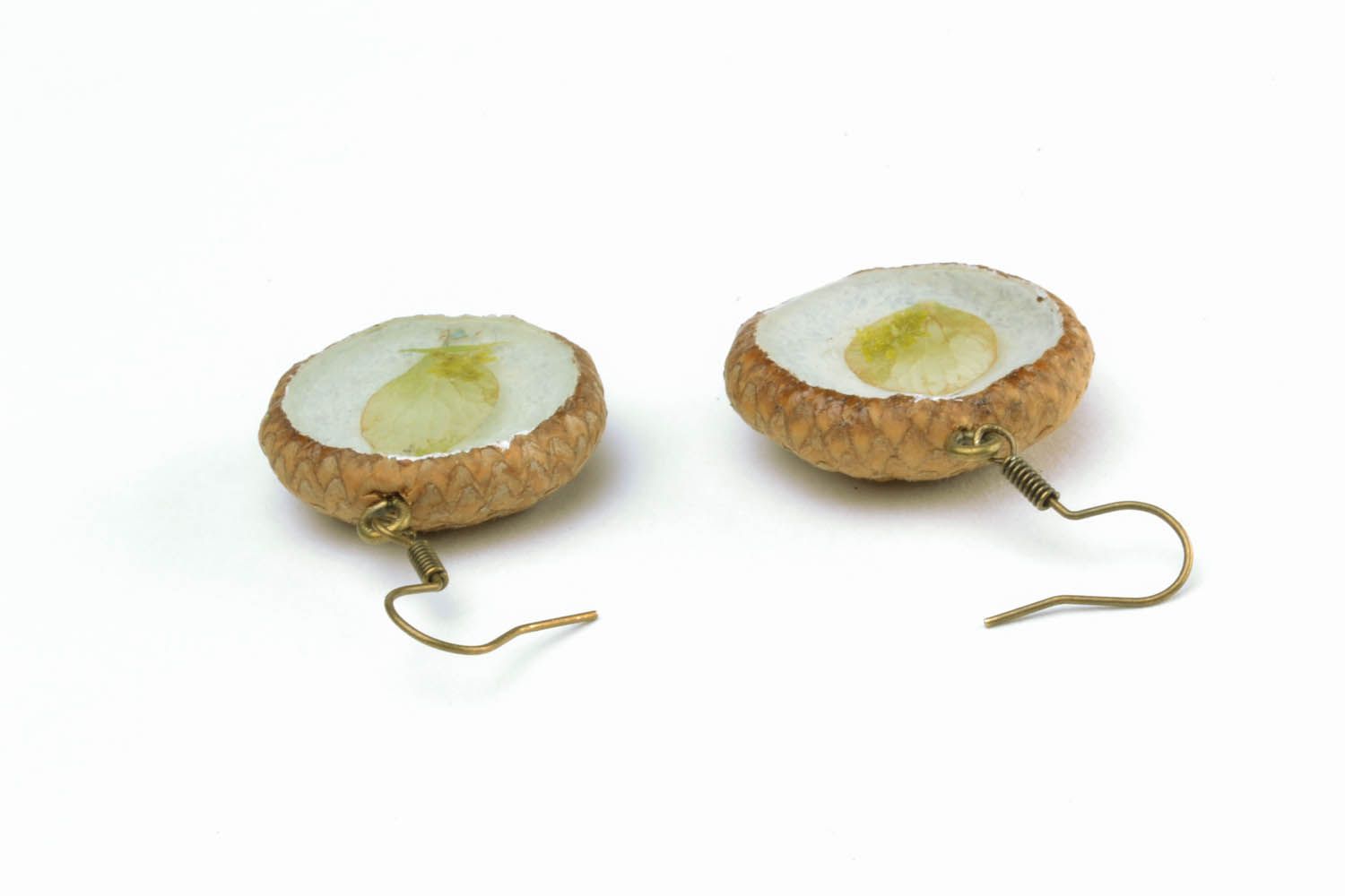 Earrings made of acorns and dried flowers photo 3
