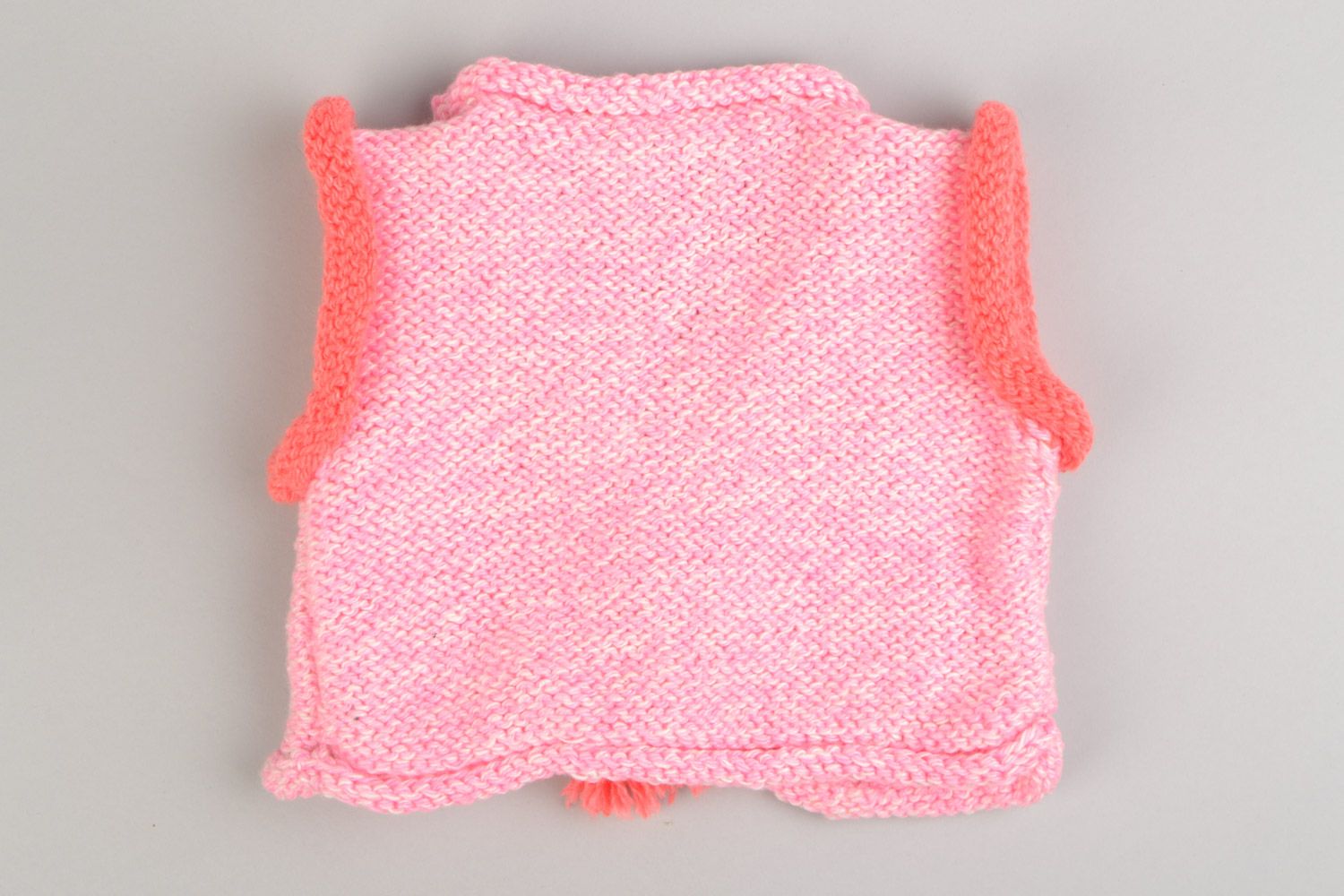 Handmade knitted vest for baby in pink color made of acrylic yarns with tassels photo 4