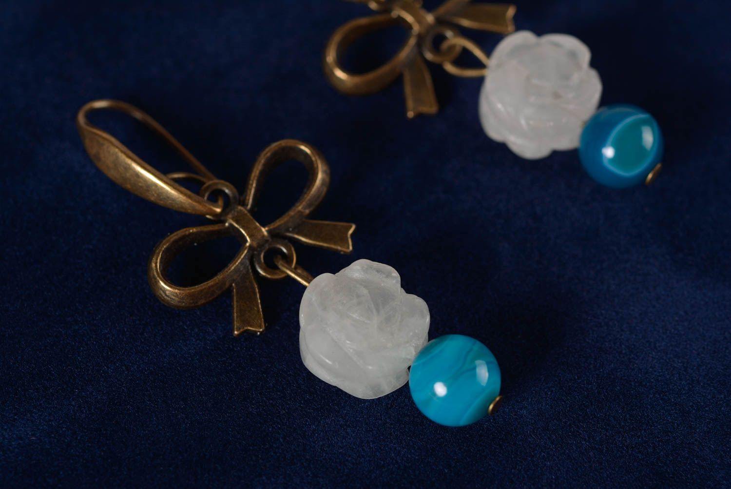 Boucles d'oreilles pendantes Bijou fait main agate et quartz Cadeau pour femme photo 5