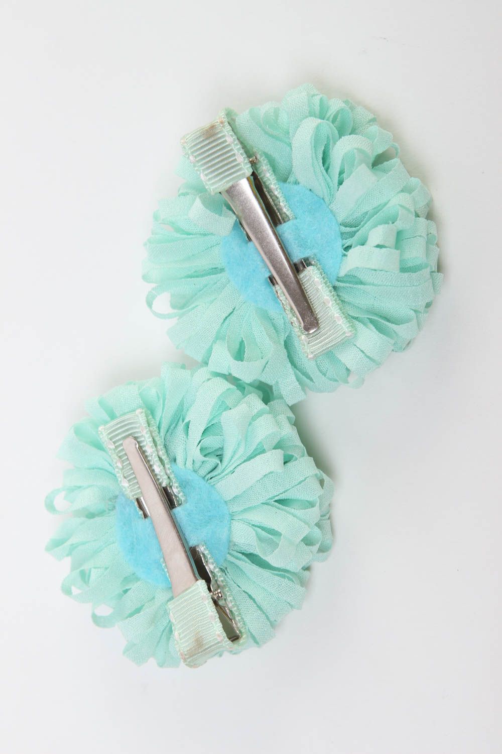 Аксессуары для волос украшение ручной работы заколка с цветками голубыми 2 шт фото 4
