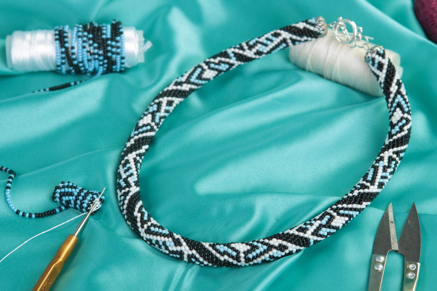 Handmade female accessory stylish beaded cord necklace festive necklace gift photo 1