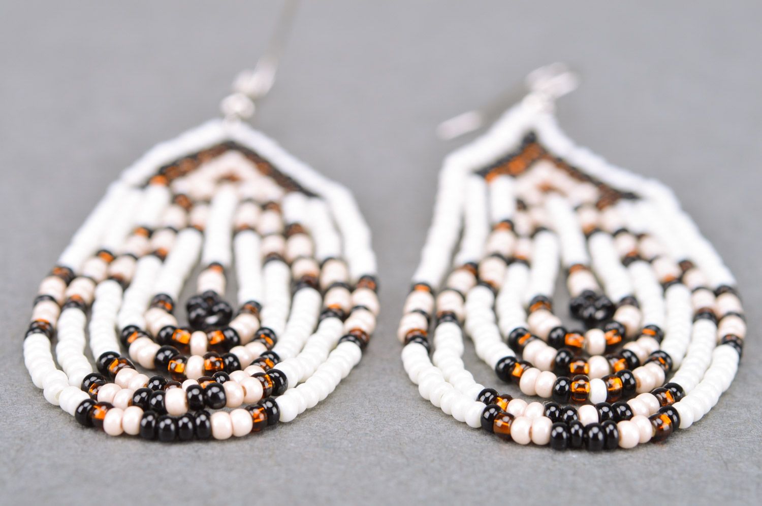 Massive evening long earrings woven of Czech beads handmade photo 5